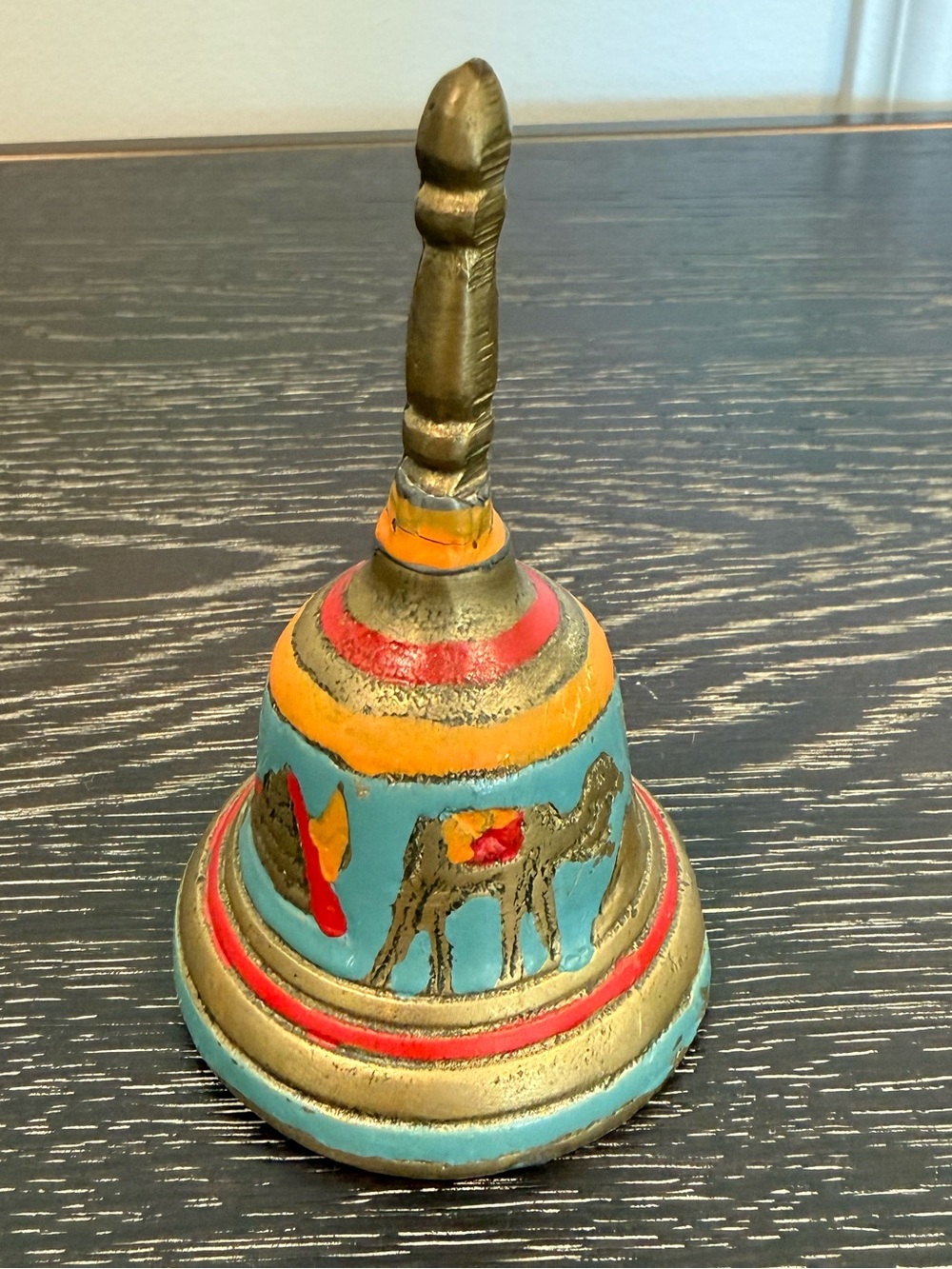 Bell Etched Egypt Scenery Hand-Painted Enamel Brass